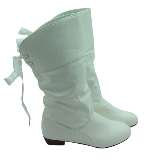 Women's Shein Almond Toe White Mid‎ Calf Boots Pull On Back Lace Size EU 41-US10 - Picture 5 of 12